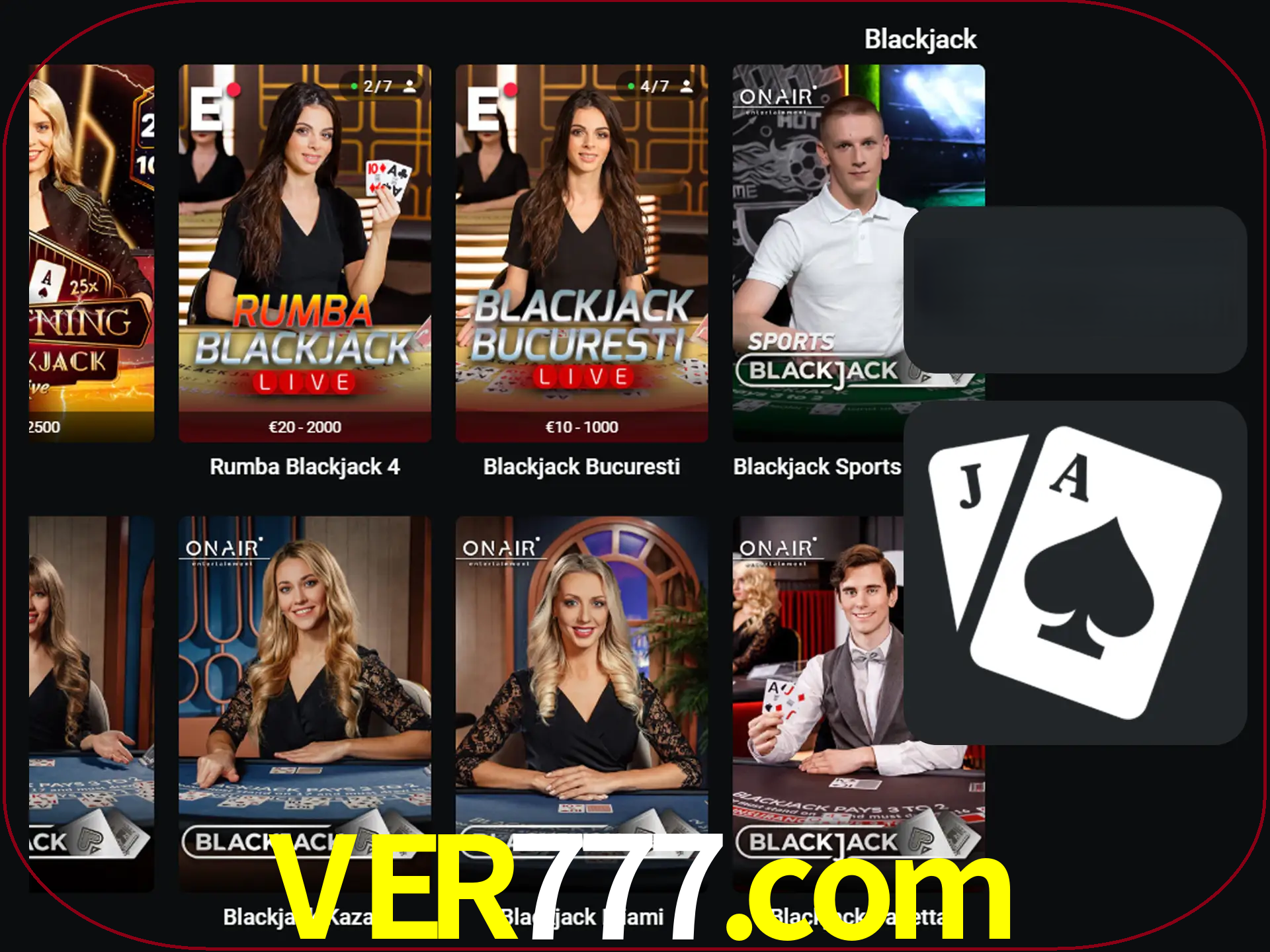 Escolha uma mesa completa de jogadores de blackjack.